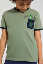 تنزيل الصورة على معرض الصور، Redtag-Olive-Dino-Pocket-T-Shirt-Graphic-T-Shirts-Boys-2 to 8 Years