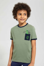 تنزيل الصورة على معرض الصور، Redtag-Olive-Dino-Pocket-T-Shirt-Graphic-T-Shirts-Boys-2 to 8 Years