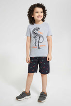 Load image into Gallery viewer, Redtag-Grey-T-Rex-Chest-Print-T-Shirt-Graphic-T-Shirts-Boys-2 to 8 Years