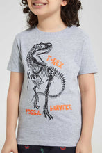 Load image into Gallery viewer, Redtag-Grey-T-Rex-Chest-Print-T-Shirt-Graphic-T-Shirts-Boys-2 to 8 Years