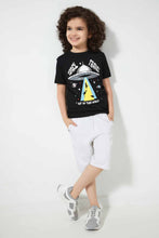 Load image into Gallery viewer, Redtag-Black-Ss-Space-Travel-Graphic-T-Shirt-Graphic-T-Shirts-Boys-2 to 8 Years
