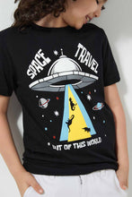Load image into Gallery viewer, Redtag-Black-Ss-Space-Travel-Graphic-T-Shirt-Graphic-T-Shirts-Boys-2 to 8 Years
