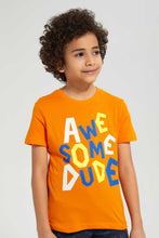 Load image into Gallery viewer, Redtag-Orange-Aewsome-Print-T-Shirt-Graphic-T-Shirts-Boys-2 to 8 Years