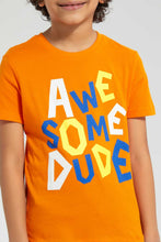 Load image into Gallery viewer, Redtag-Orange-Aewsome-Print-T-Shirt-Graphic-T-Shirts-Boys-2 to 8 Years