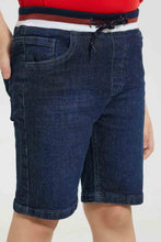 تنزيل الصورة على معرض الصور، Redtag-Midwash-Ribbed-Waistband-Short-Denim-Shorts-Boys-2 to 8 Years