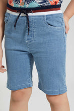 تنزيل الصورة على معرض الصور، Redtag-Lightwash-Ribbed-Waistband-Short-Denim-Shorts-Boys-2 to 8 Years