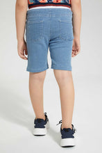 تنزيل الصورة على معرض الصور، Redtag-Lightwash-Ribbed-Waistband-Short-Denim-Shorts-Boys-2 to 8 Years