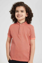 تنزيل الصورة على معرض الصور، Redtag-Pink-Triangle-Print-Collar-Stand-Polo-Polo-Shirts-Boys-2 to 8 Years