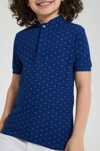 تنزيل الصورة على معرض الصور، Redtag-Navy-Print-Collar-Stand-Polo-Polo-Shirts-Boys-2 to 8 Years