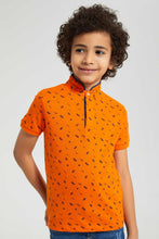Load image into Gallery viewer, Redtag-Orange-Square-Print-Collar-Stand-Polo-Polo-Shirts-Boys-2 to 8 Years
