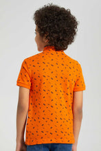 Load image into Gallery viewer, Redtag-Orange-Square-Print-Collar-Stand-Polo-Polo-Shirts-Boys-2 to 8 Years