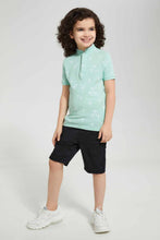 Load image into Gallery viewer, Redtag-Mint-Palm-Print-Collar-Stand-Polo-Polo-Shirts-Boys-2 to 8 Years