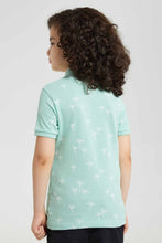 Load image into Gallery viewer, Redtag-Mint-Palm-Print-Collar-Stand-Polo-Polo-Shirts-Boys-2 to 8 Years