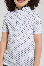 تنزيل الصورة على معرض الصور، Redtag-White-Spider-Print-Collar-Stand-Polo-Polo-Shirts-Boys-2 to 8 Years