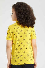 Load image into Gallery viewer, Redtag-Yellow-Cactus-Print-Collar-Stand-Polo-Polo-Shirts-Boys-2 to 8 Years