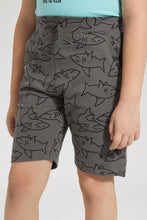تنزيل الصورة على معرض الصور، Redtag-Dark-Grey-Shark-Print-Short-Active-Shorts-Boys-2 to 8 Years