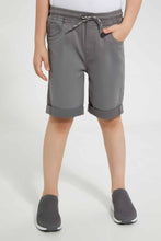 تنزيل الصورة على معرض الصور، Redtag-Grey-Twill-5-Pocket-Western-Short-Denim-Shorts-Boys-2 to 8 Years