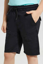تنزيل الصورة على معرض الصور، Redtag-Black-Cargo-Pocket-Pullon-Short-Pull-On-Shorts-Boys-2 to 8 Years