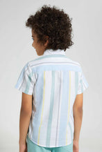 تنزيل الصورة على معرض الصور، Redtag-White-Oxford-Stripe-Short-Sleeve-Casual-Shirts-Boys-2 to 8 Years
