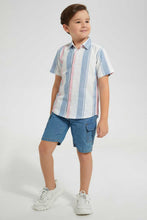 Load image into Gallery viewer, Redtag-Mint-Oxford-Stripe-Short-Sleeve-Casual-Shirts-Boys-2 to 8 Years