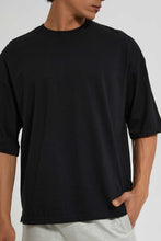 Load image into Gallery viewer, Redtag-Black-Solid-T-Shirt-With-Scoop-Heim-Plain-Men's-