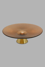 Load image into Gallery viewer, Redtag-Gold-Ribbed-Glass-Platter-With-Gold-Metal-Vase-Platter-Home-Decor-