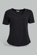 Load image into Gallery viewer, Redtag-Black-Organic-V-Neck-T-Shirt-Plain-Women's-