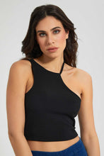 Load image into Gallery viewer, Redtag-Black-Asymmetric-Neck-Sleeevless-Top-Plain-Women's-