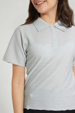 تنزيل الصورة على معرض الصور، Redtag-White/Silver-Lurex-Collared-Top-Plain-Senior-Girls-9 to 14 Years