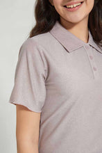 تنزيل الصورة على معرض الصور، Redtag-Pink/Gold-Lurex-Collared-Top-Plain-Senior-Girls-9 to 14 Years