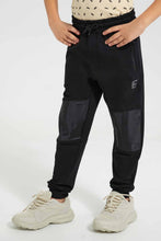 Load image into Gallery viewer, Redtag-Black-Side-Cut-And-Sew-Panel-Track-Pant-Active-Pants-Boys-2 to 8 Years