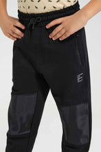 Load image into Gallery viewer, Redtag-Black-Side-Cut-And-Sew-Panel-Track-Pant-Active-Pants-Boys-2 to 8 Years