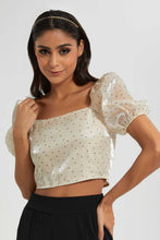 Load image into Gallery viewer, Redtag-Gold-Flocking-Detail-Organza-Blouse-Blouses-Women's-