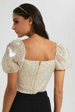 Load image into Gallery viewer, Redtag-Gold-Flocking-Detail-Organza-Blouse-Blouses-Women's-