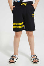 تنزيل الصورة على معرض الصور، Redtag-Black-Batman-Elasticated-Waist-Short-Active-Shorts-Boys-2 to 8 Years