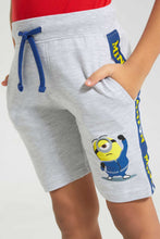 Load image into Gallery viewer, Redtag-Grey-Minion-Elasticated-Waist-Short-Active-Shorts-Boys-2 to 8 Years