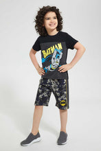 تنزيل الصورة على معرض الصور، Redtag-Black-Batman-T-Shirt-And-Short-Set-Sets-Boys-2 to 8 Years
