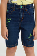 Load image into Gallery viewer, Redtag-Darkwash-Skate-Print-Short-Denim-Shorts-Boys-2 to 8 Years