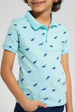 تنزيل الصورة على معرض الصور، Redtag-Aqua-Dino-Printed-Polo-Polo-Shirts-Boys-2 to 8 Years