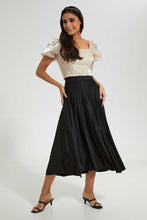 Load image into Gallery viewer, Redtag-Black-Pleated-Waist-String-Detail-Midi-Skirt-Skirts-Women's-