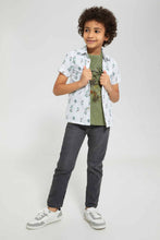 تنزيل الصورة على معرض الصور، Redtag-White-Safari-Print-T-Shirt-And-Shirt-Set-Casual-Shirts-Boys-2 to 8 Years