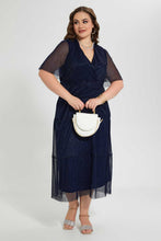 Load image into Gallery viewer, Redtag-Navy-Shiny-Lurex-Maxi-Dress-Dresses-Women's-