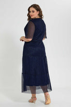 Load image into Gallery viewer, Redtag-Navy-Shiny-Lurex-Maxi-Dress-Dresses-Women's-