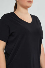 تنزيل الصورة على معرض الصور، Redtag-Black-S/S-V-Neck-T-Shirt-V-Neck-T-Shirts-Women's-