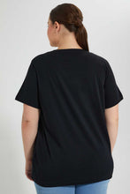 تنزيل الصورة على معرض الصور، Redtag-Black-S/S-V-Neck-T-Shirt-V-Neck-T-Shirts-Women's-