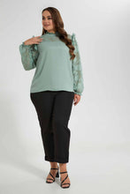 Load image into Gallery viewer, Redtag-Mint-Jacquard-Yoke-&-Sleeve-Detail-Blouse-Blouses-Women's-