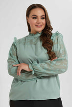 Load image into Gallery viewer, Redtag-Mint-Jacquard-Yoke-&-Sleeve-Detail-Blouse-Blouses-Women's-