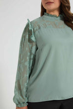 Load image into Gallery viewer, Redtag-Mint-Jacquard-Yoke-&-Sleeve-Detail-Blouse-Blouses-Women's-
