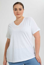 تنزيل الصورة على معرض الصور، Redtag-White-S/S-V-Neck-T-Shirt-V-Neck-T-Shirts-Women's-
