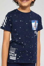 Load image into Gallery viewer, Redtag-Navy-Printed-Splat-Space-T-Shirt-Graphic-T-Shirts-Boys-2 to 8 Years